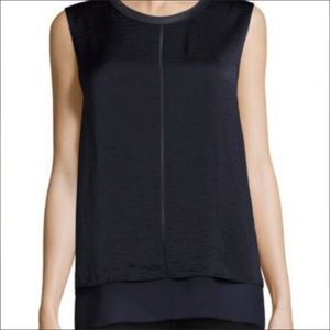Vince | Silk Overlay Black Tank Top